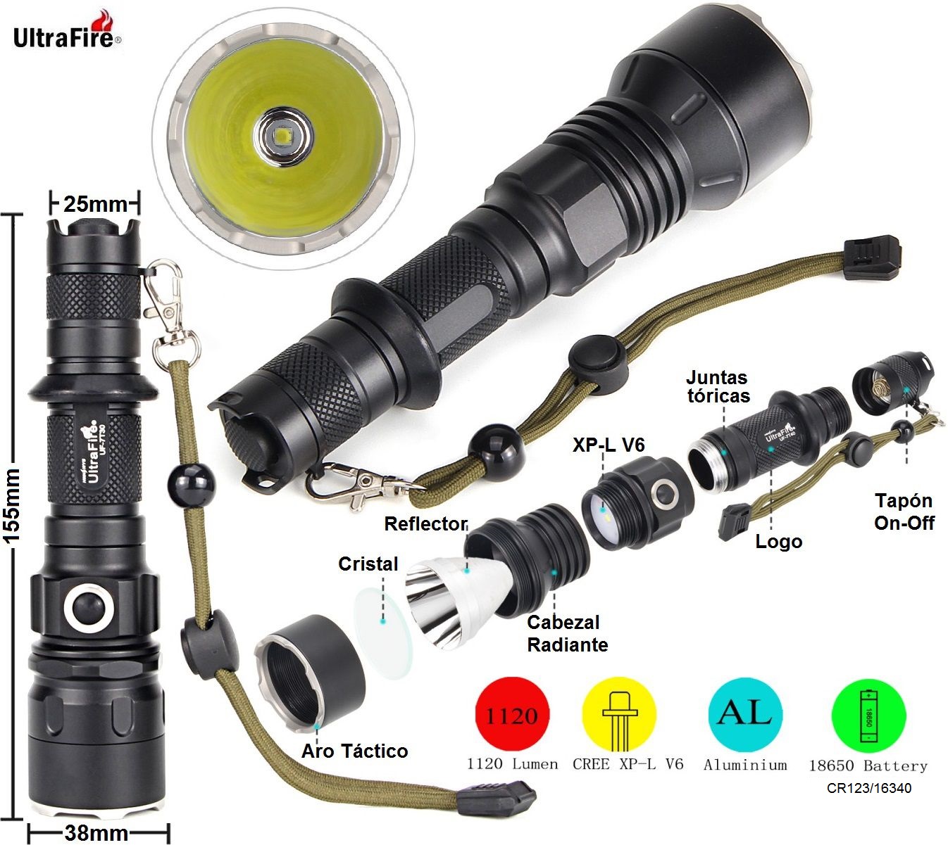 Linterna Ultrafire ULTRAFIRE UF-7T40 CREE XP-L V6 1120LM 